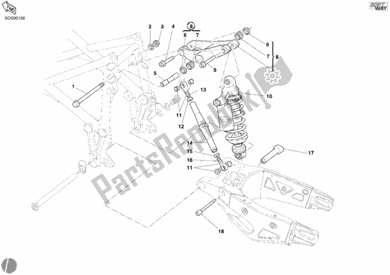 All parts for the Rear Shock Absorber of the Ducati Superbike 749 R USA 2006